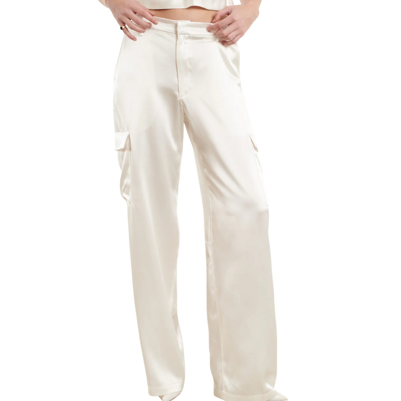 SPRWMN Silk Baggy Cargo Pants in White